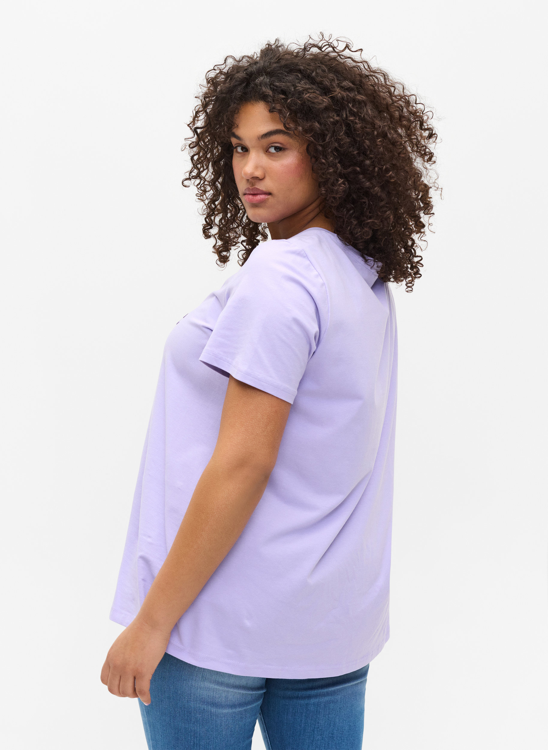 Katoenen t-shirt met korte mouwen en print,  Lavender LAMOUR, Model