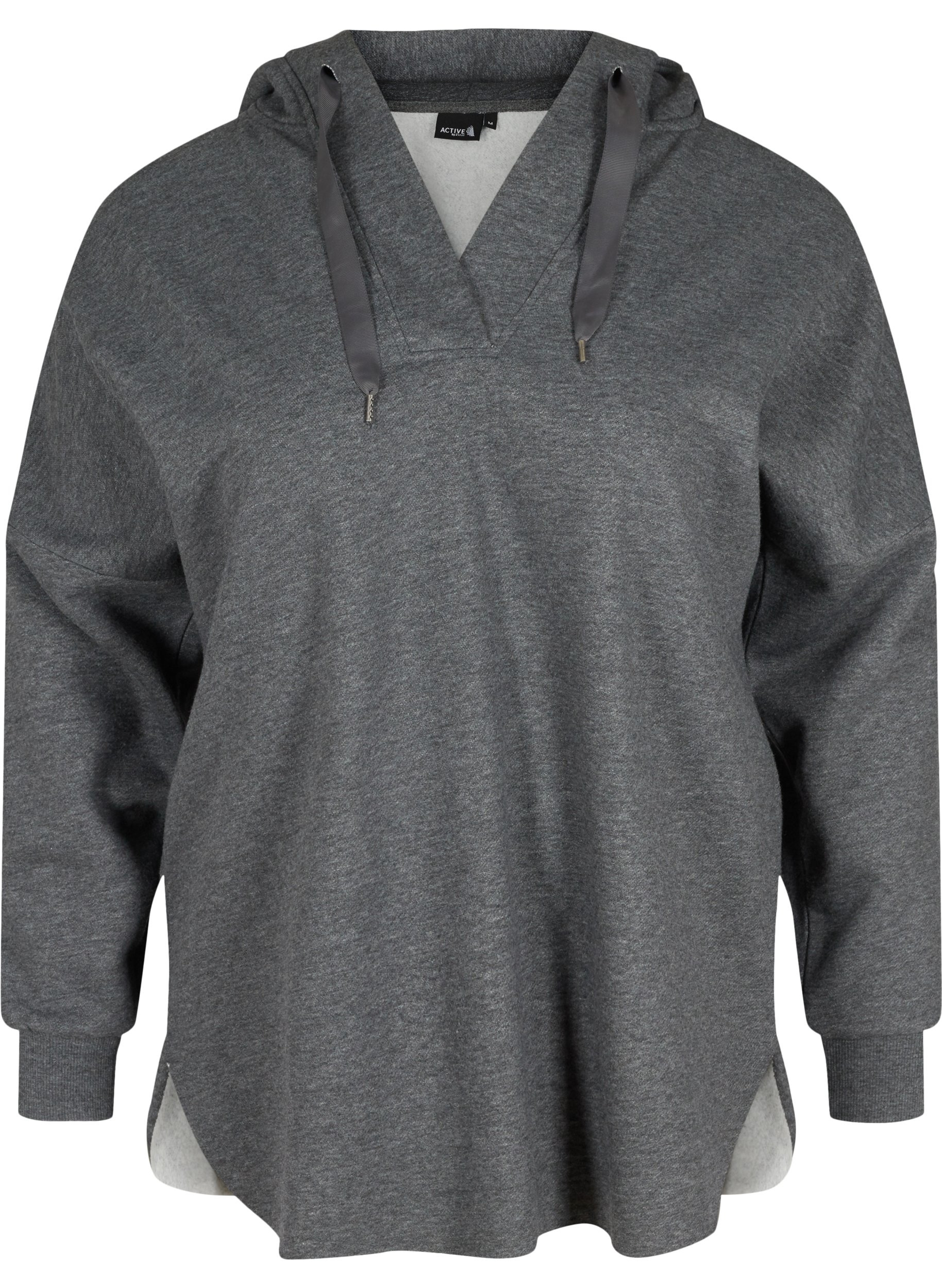 Sweatshirt met capuchon en split, Dark Grey Melange, Packshot image number 0