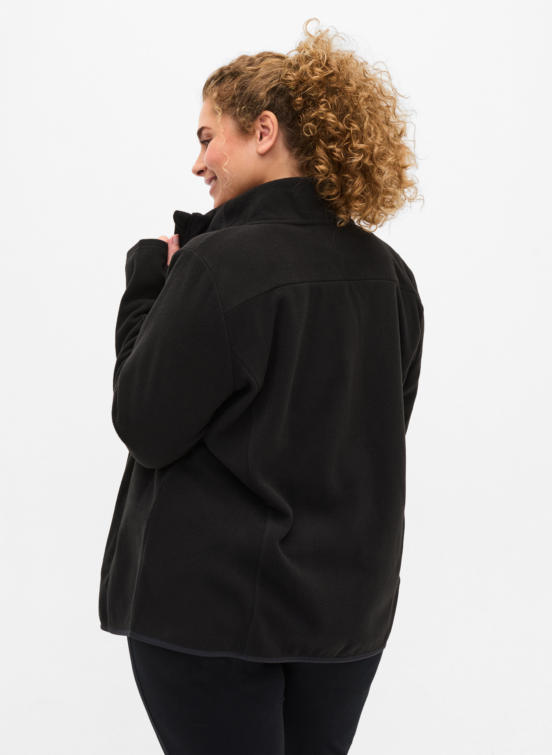 Fleecejack met hoge hals en zakken, Black, Model image number 1