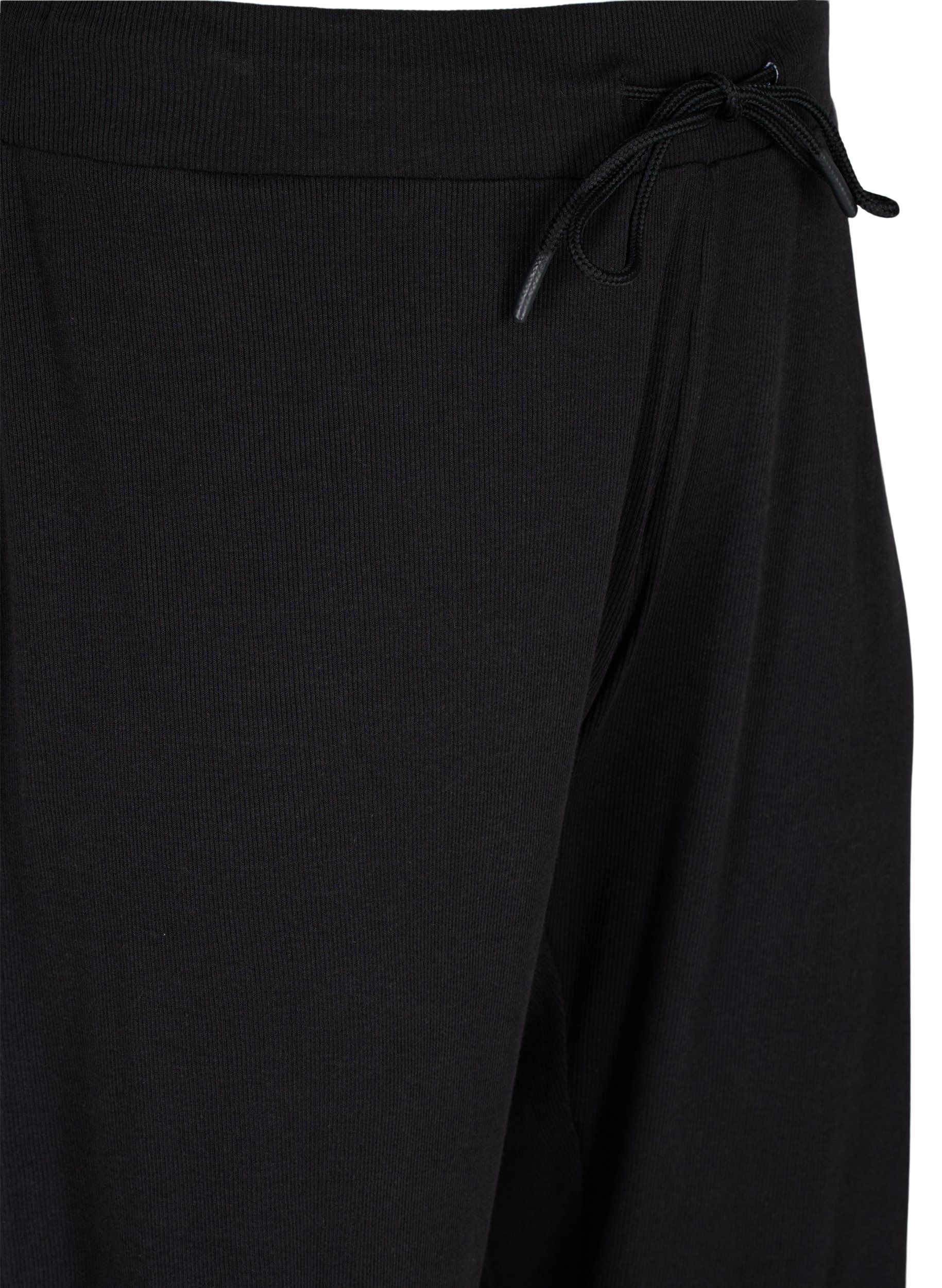 Losse culotte broek in ribstof, Black, Packshot image number 2