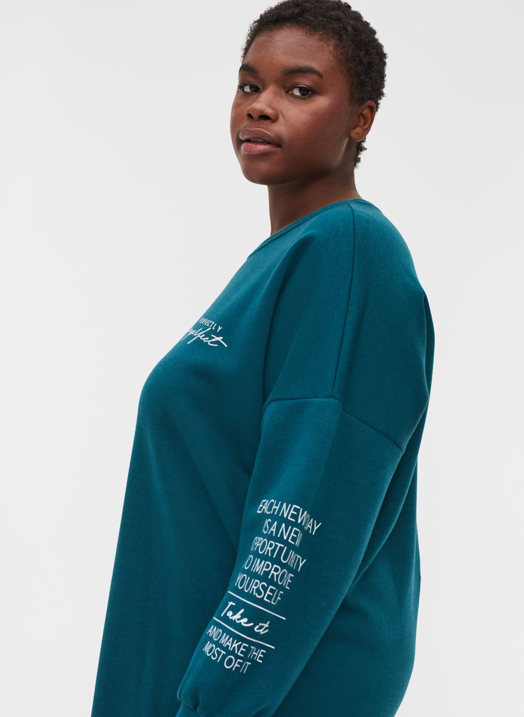 Robe sweat chiné à col rond, Deep Teal, Model image number 2