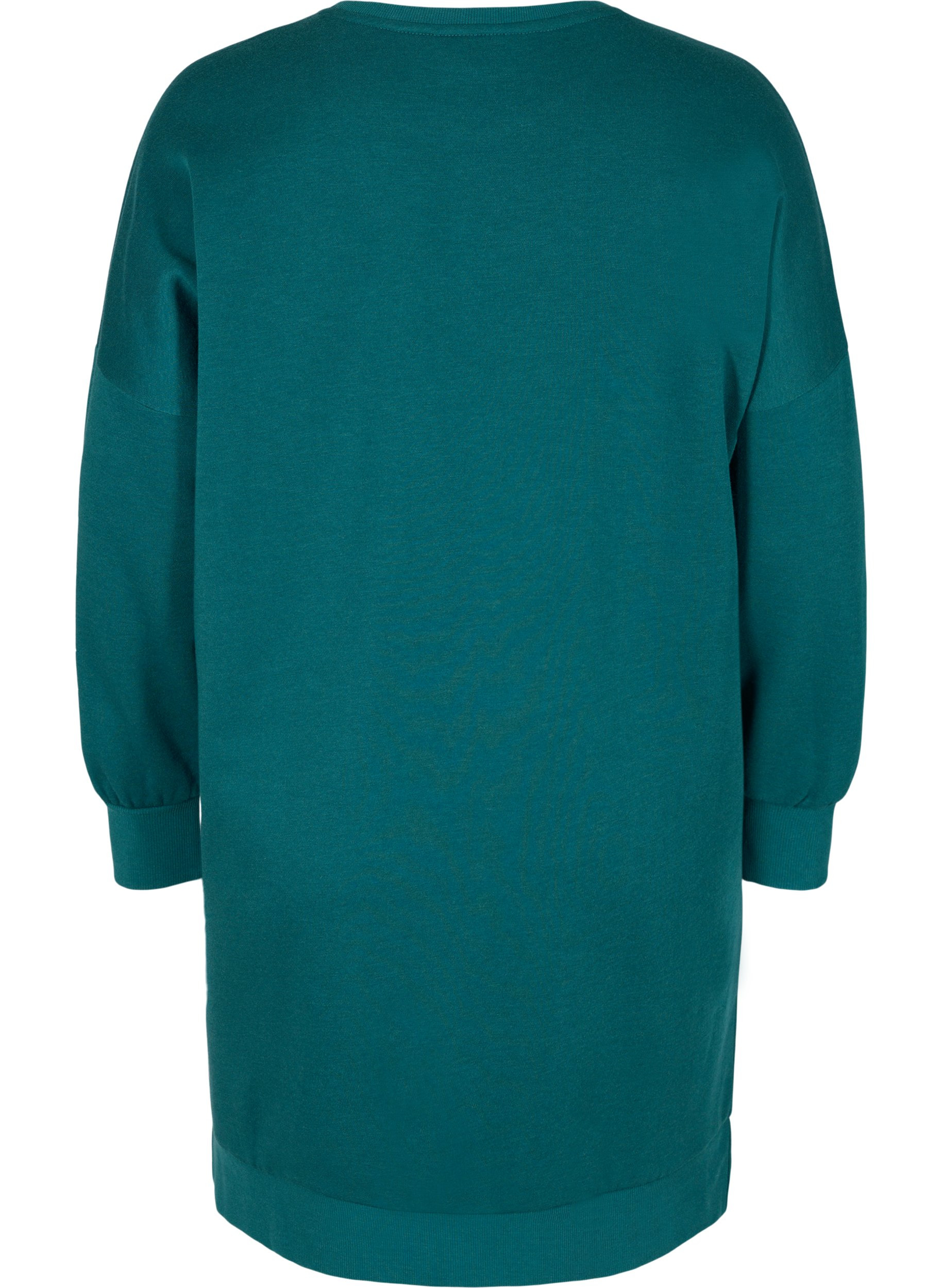 Robe sweat chiné à col rond, Deep Teal, Packshot image number 1