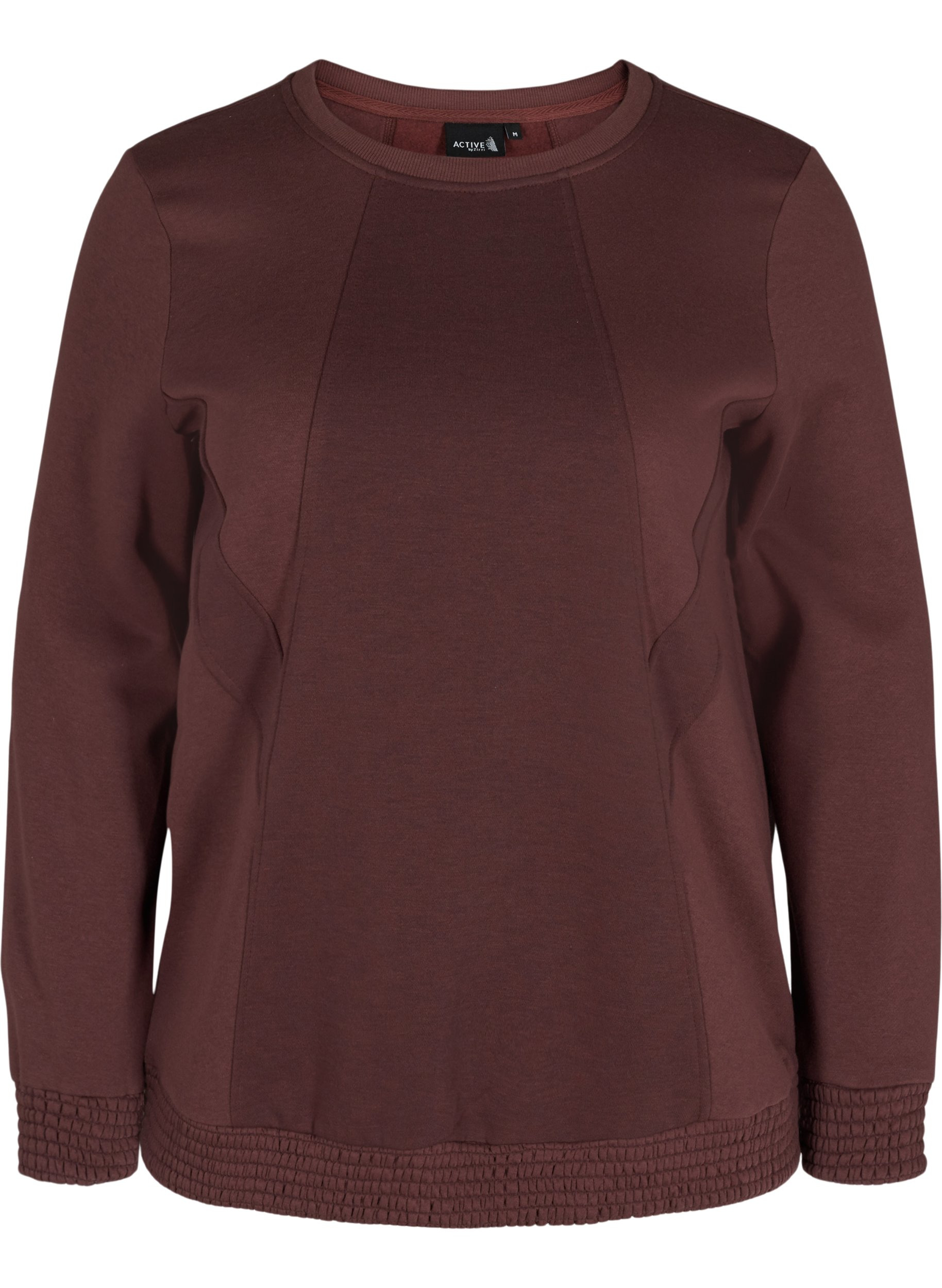 Sweatshirt met ronde hals en smokwerk, Decadent Chocolate, Packshot image number 0