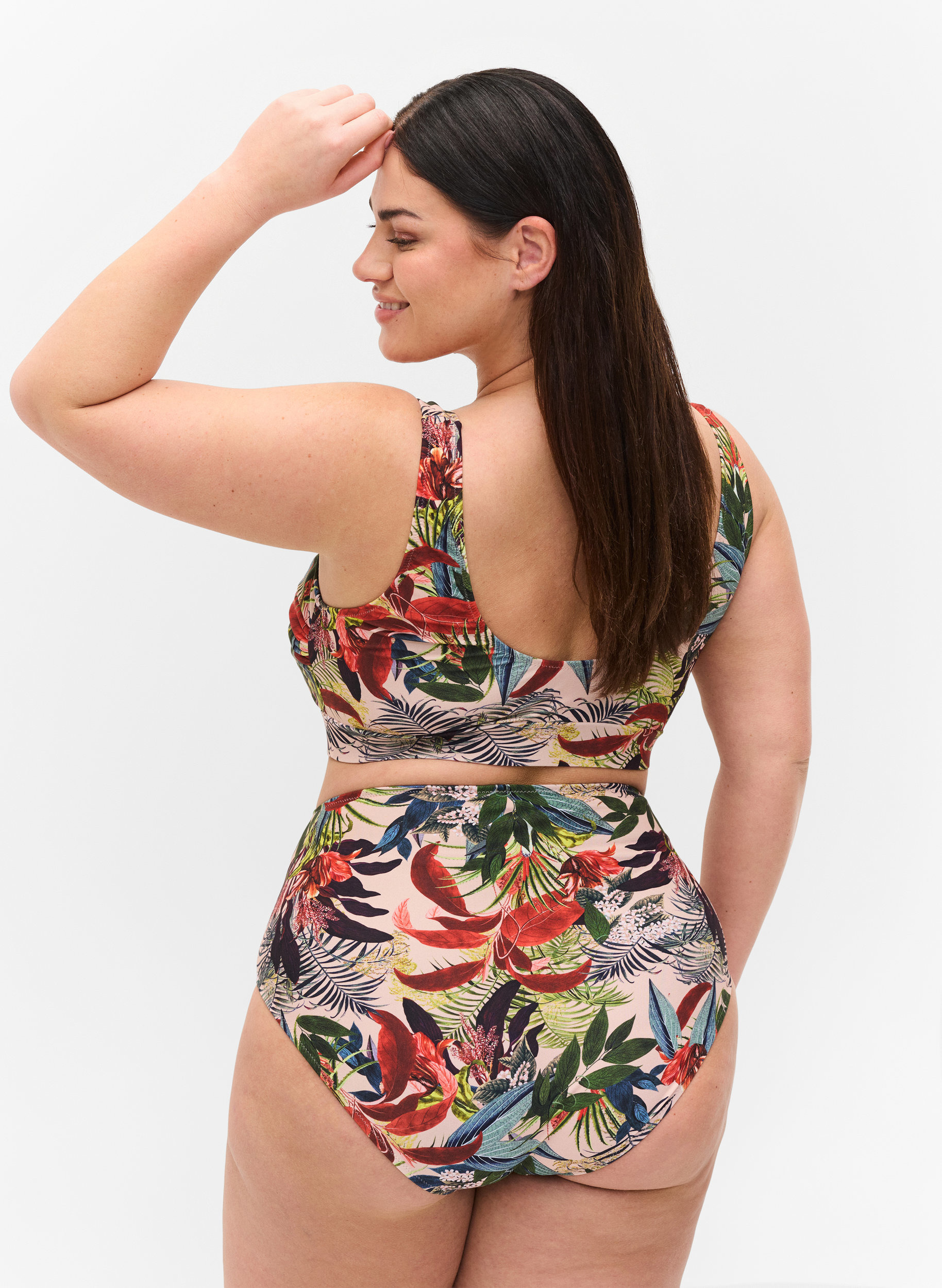 Bikinibroekje met hoge taille en print, Palm Print, Model