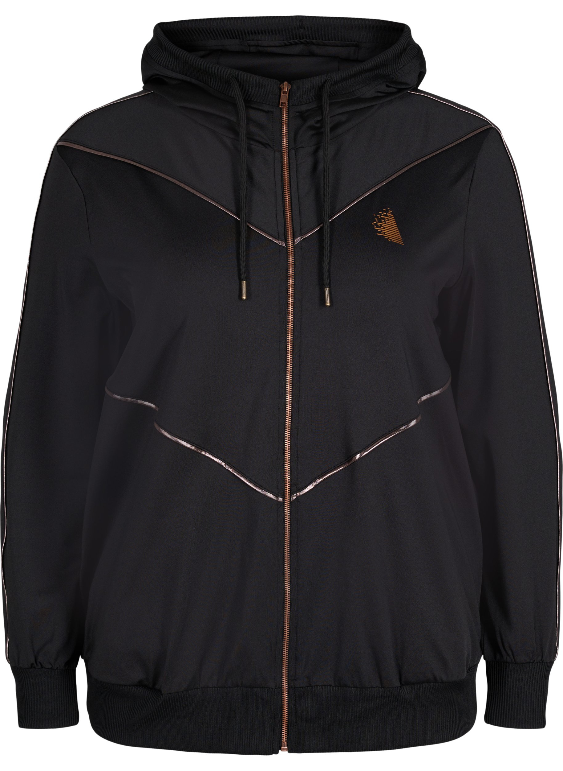 Cardigan de sport avec capuche et fermeture éclair, Black/Copper Lines, Packshot image number 0