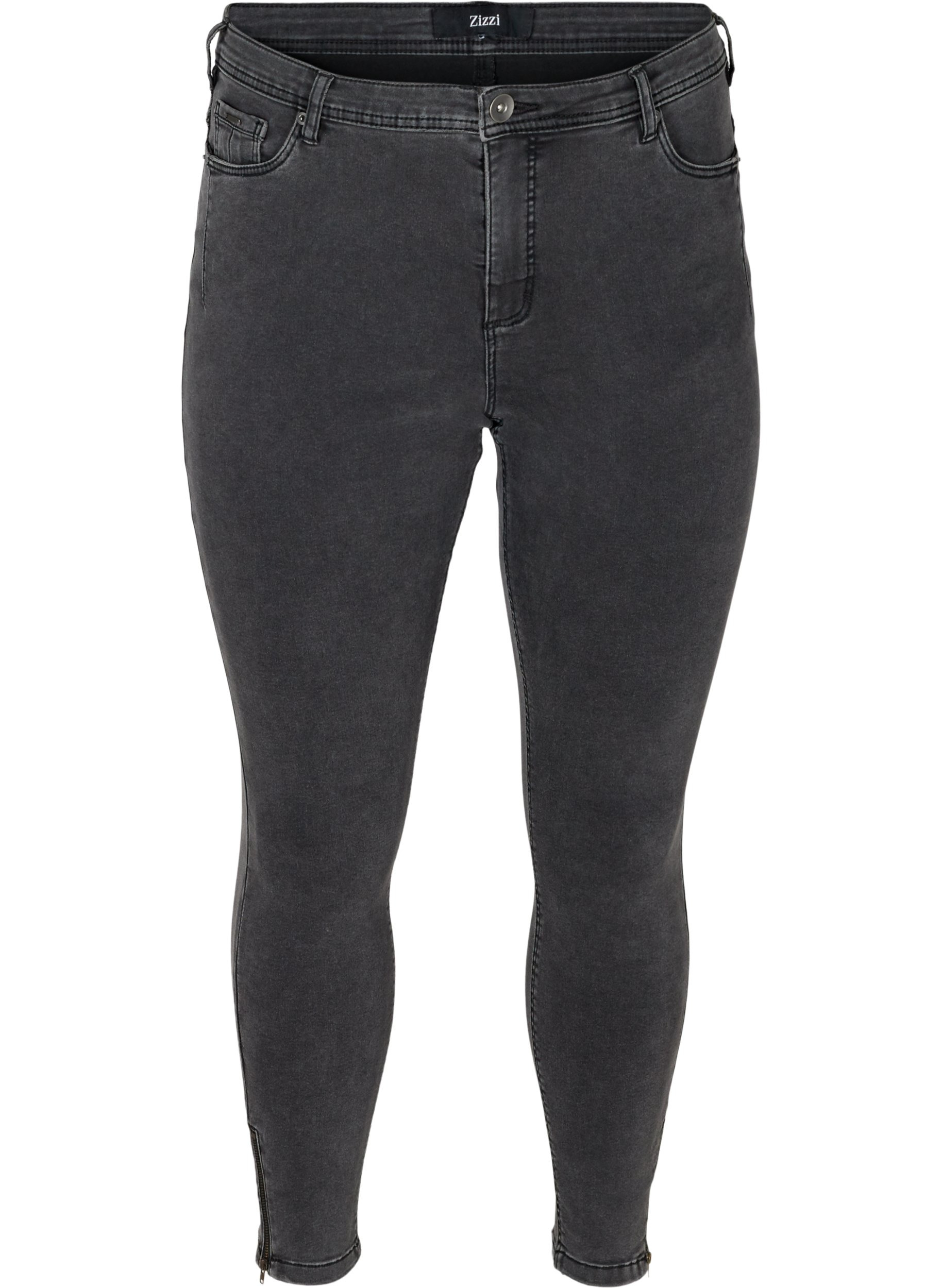 Cropped Amy jeans met rits, Grey Denim, Packshot image number 0
