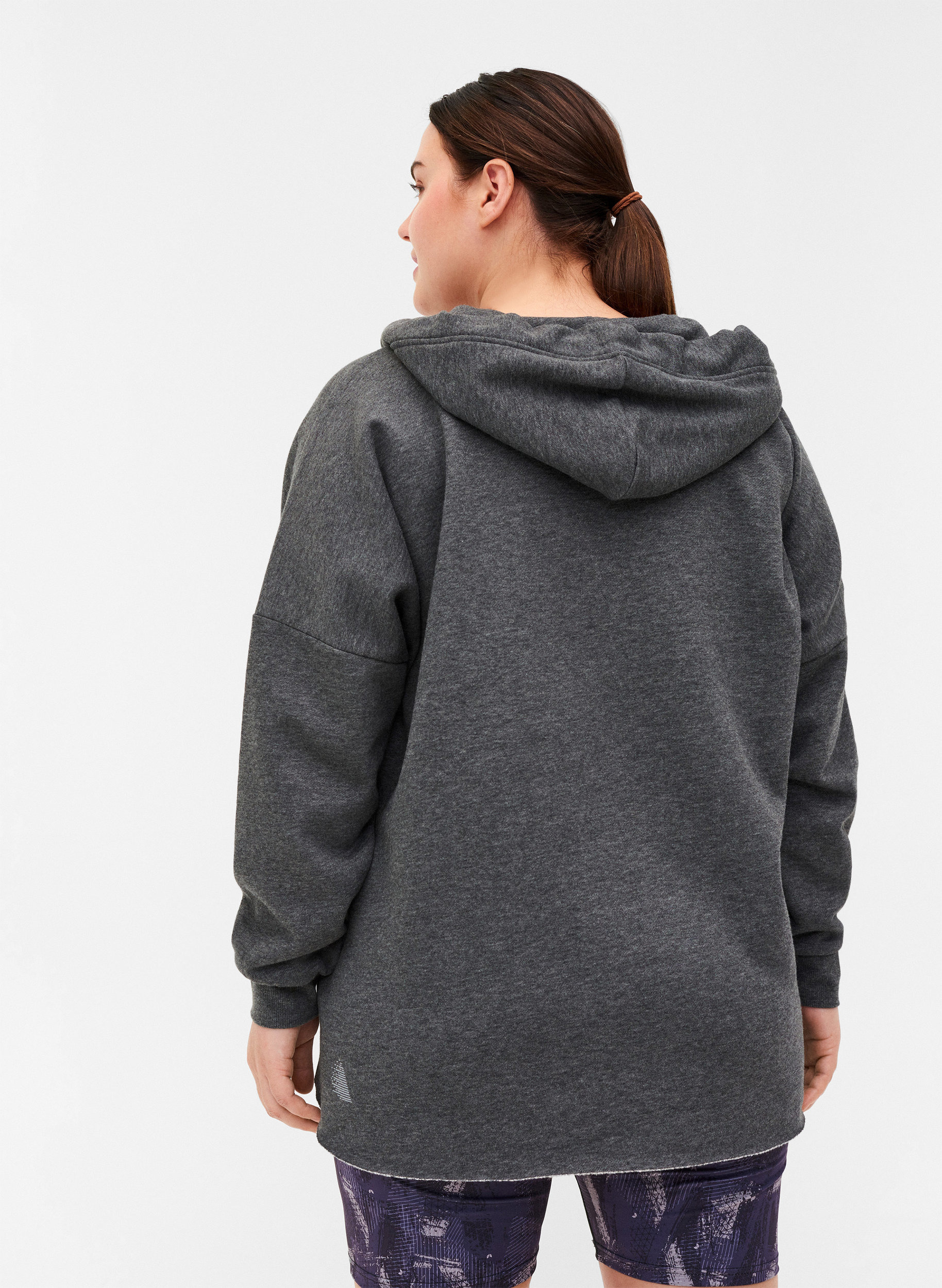 Sweatshirt met capuchon en split, Dark Grey Melange, Model image number 1