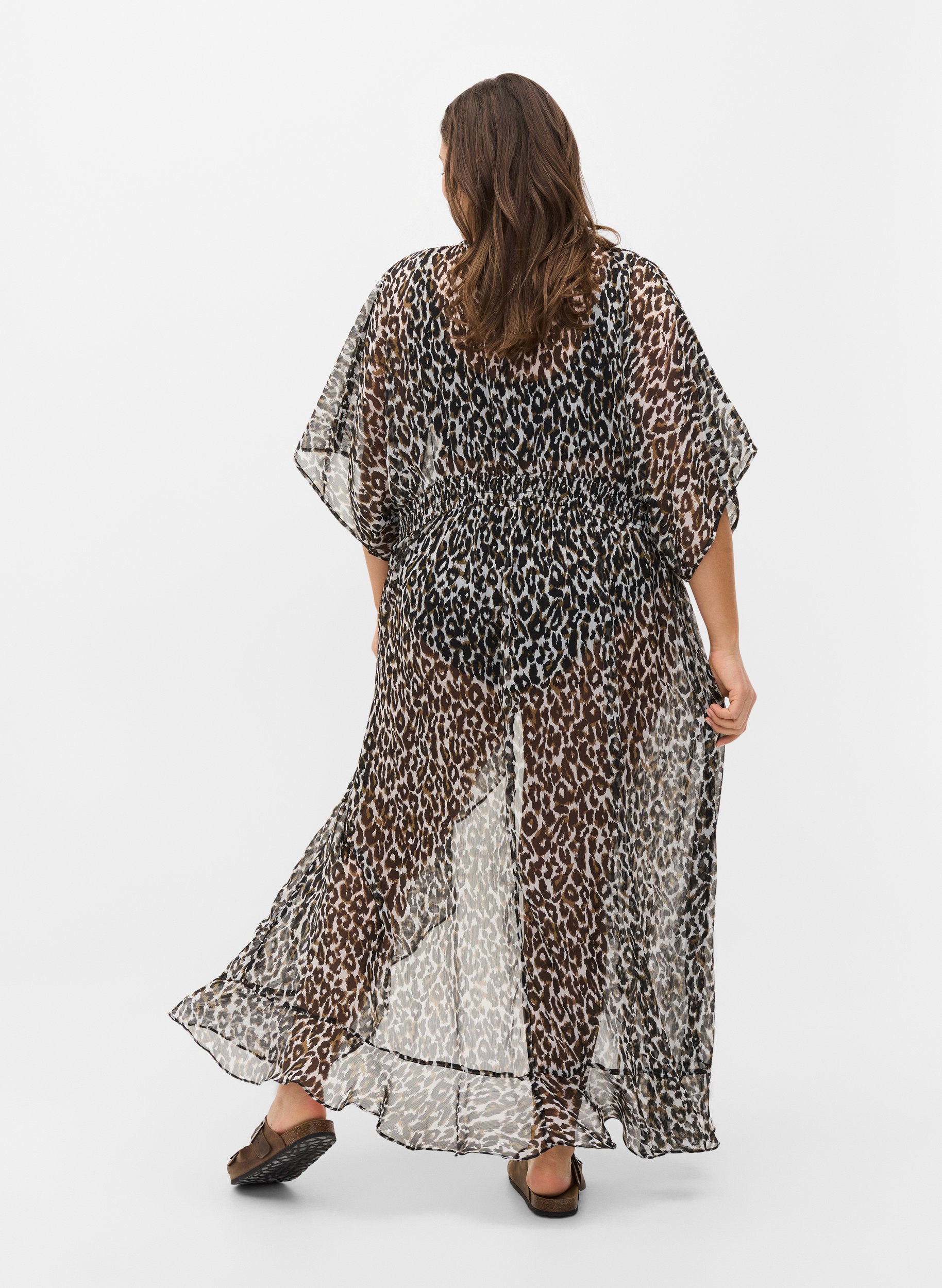 Strand kimono met print, Leopard Print, Model