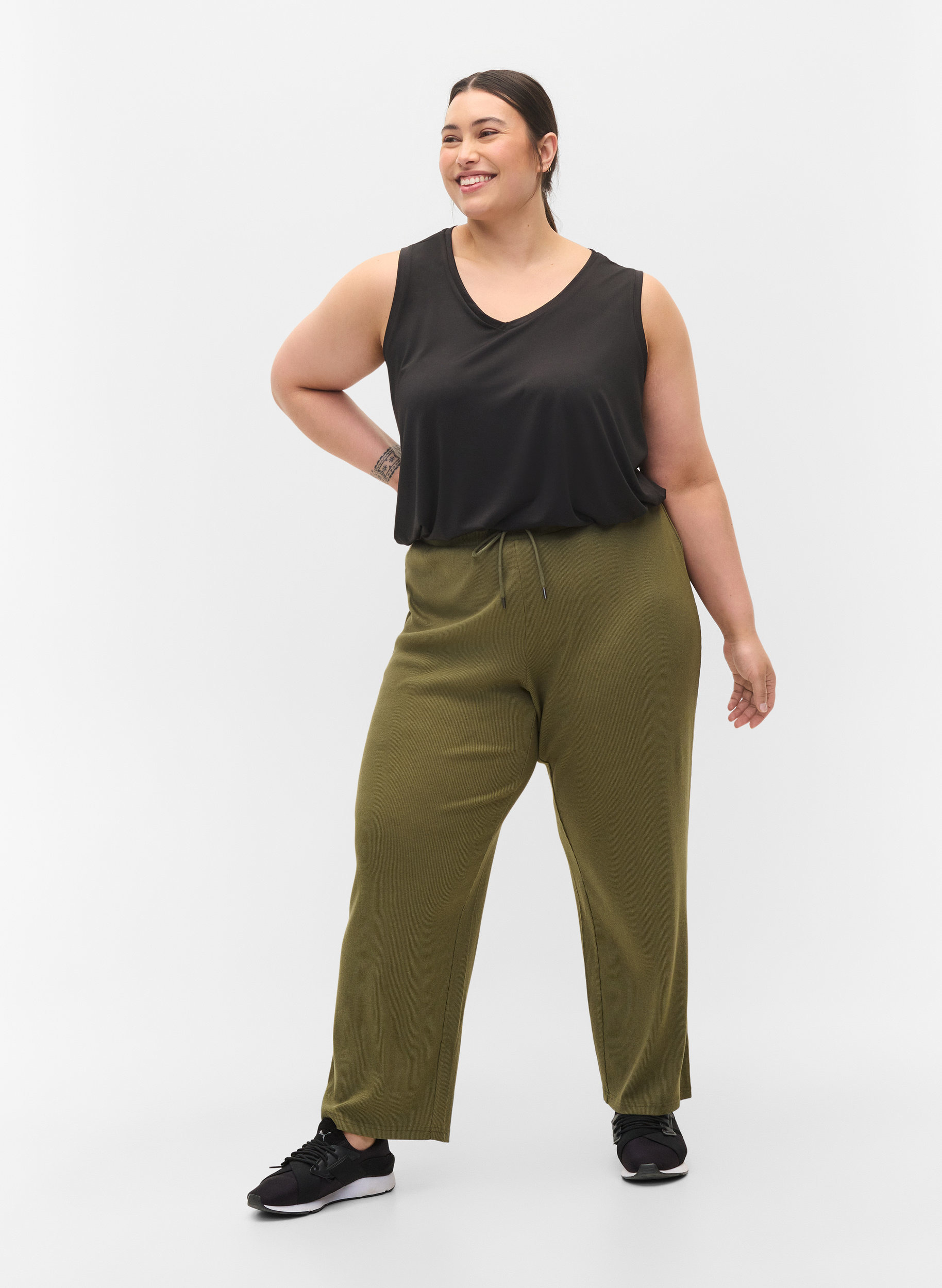 Pantalon ample en coton mélangé, Ivy Green, Model image number 0