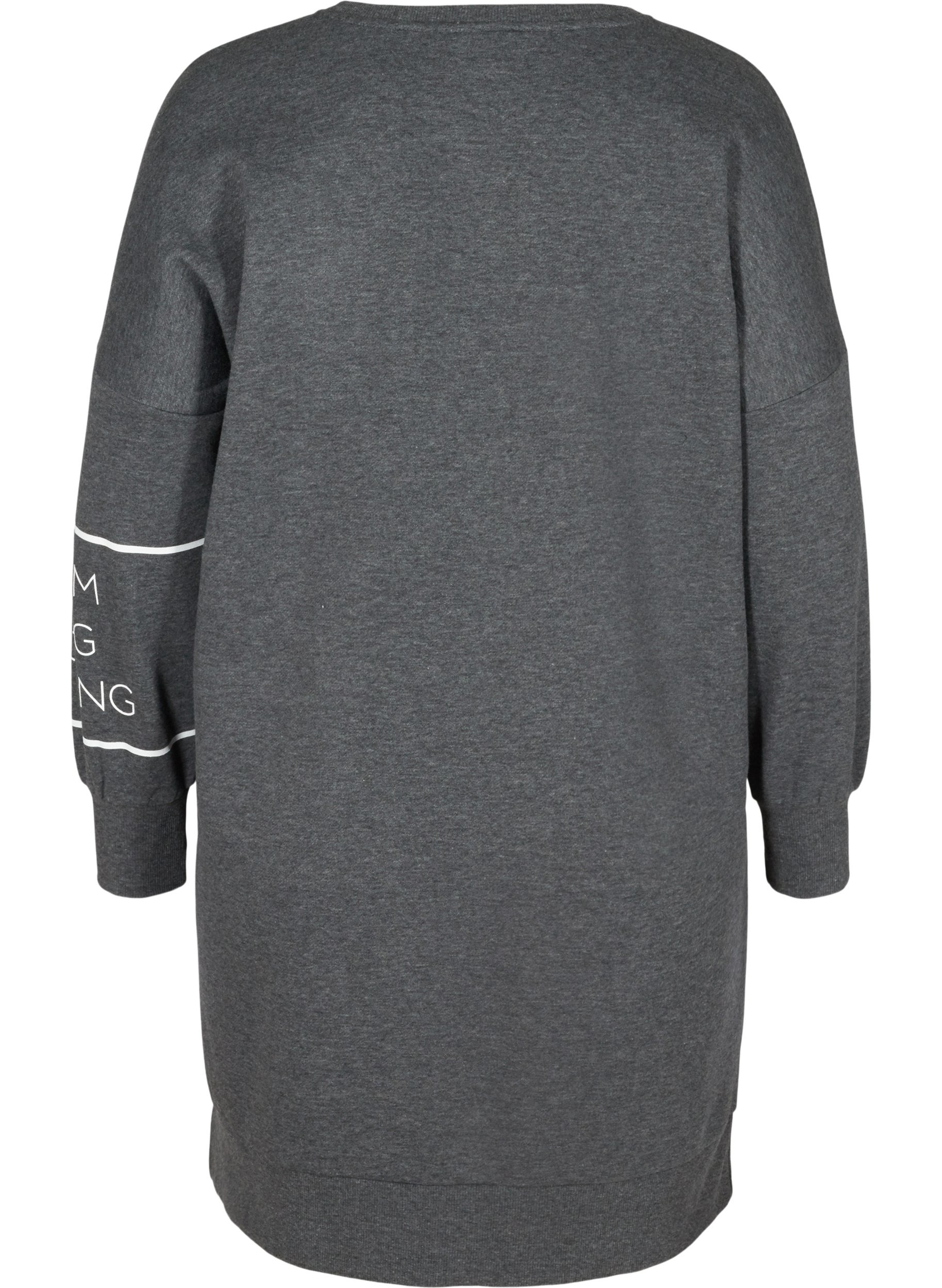 Robe pull à manches longues avec détails imprimés, Dark Grey Melange, Packshot image number 1