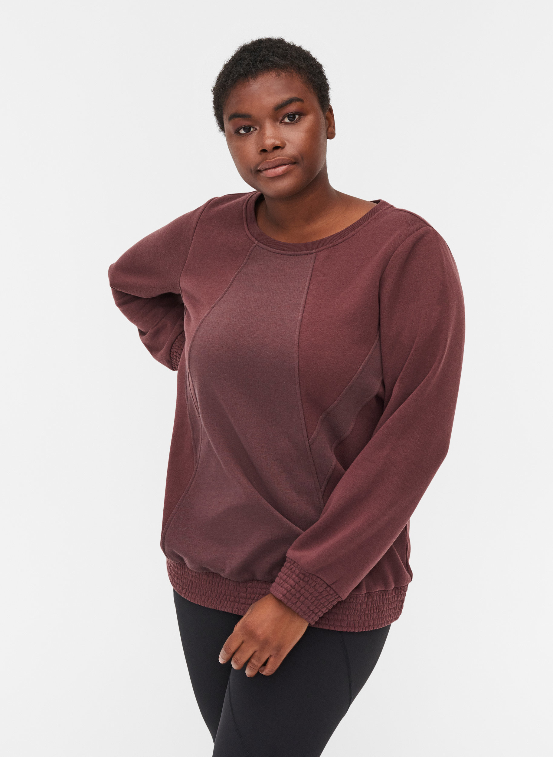 Sweatshirt met ronde hals en smokwerk, Decadent Chocolate, Model image number 0