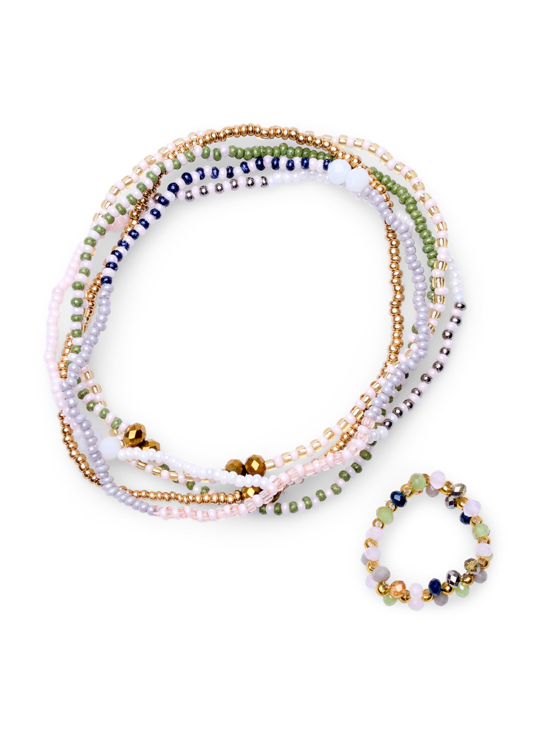 Ensemble de bracelet en perles et bague, Pastel Mix, Packshot