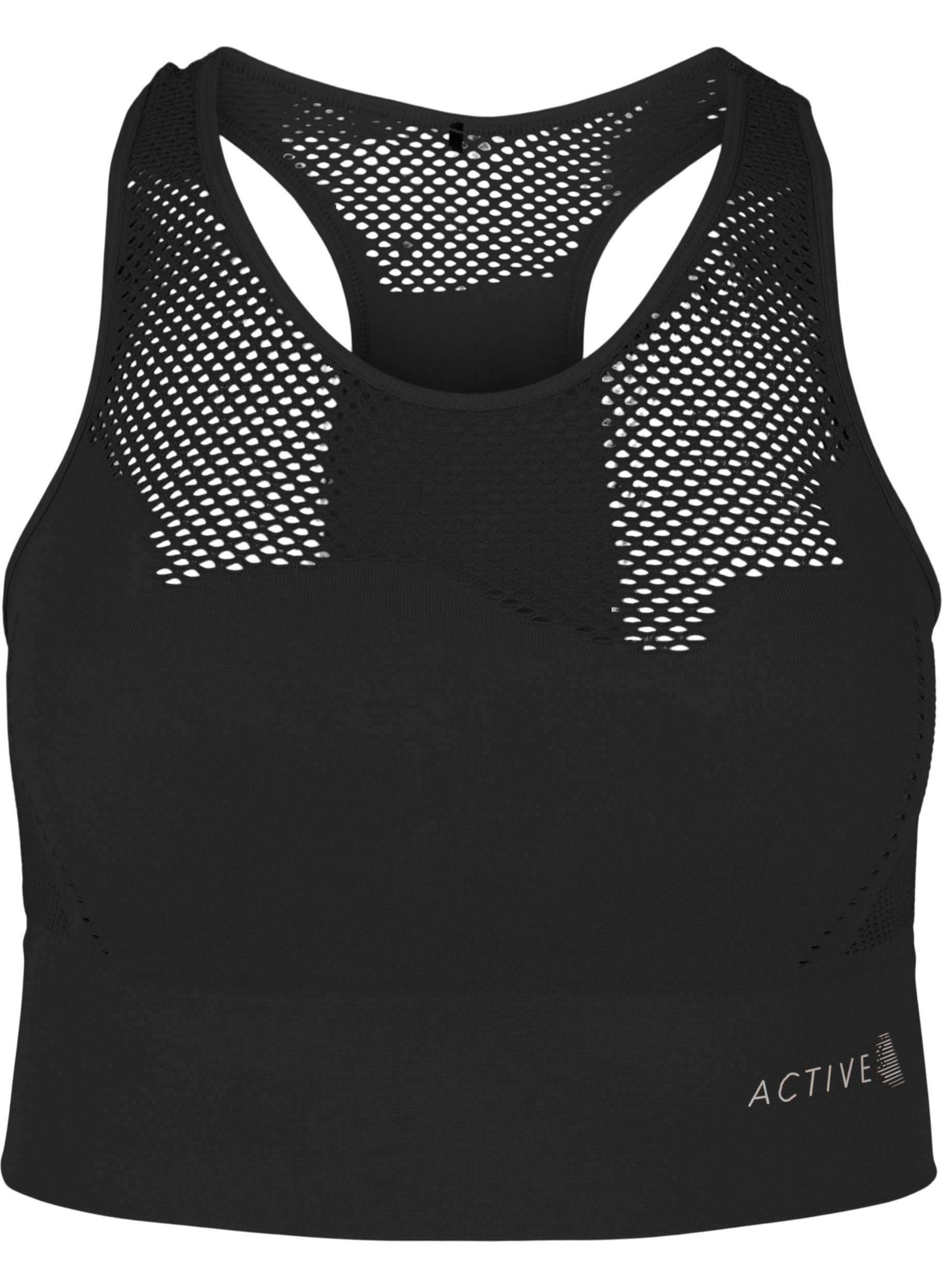Soutien-gorge de sport sans couture avec motif à trous, Black, Packshot image number 0