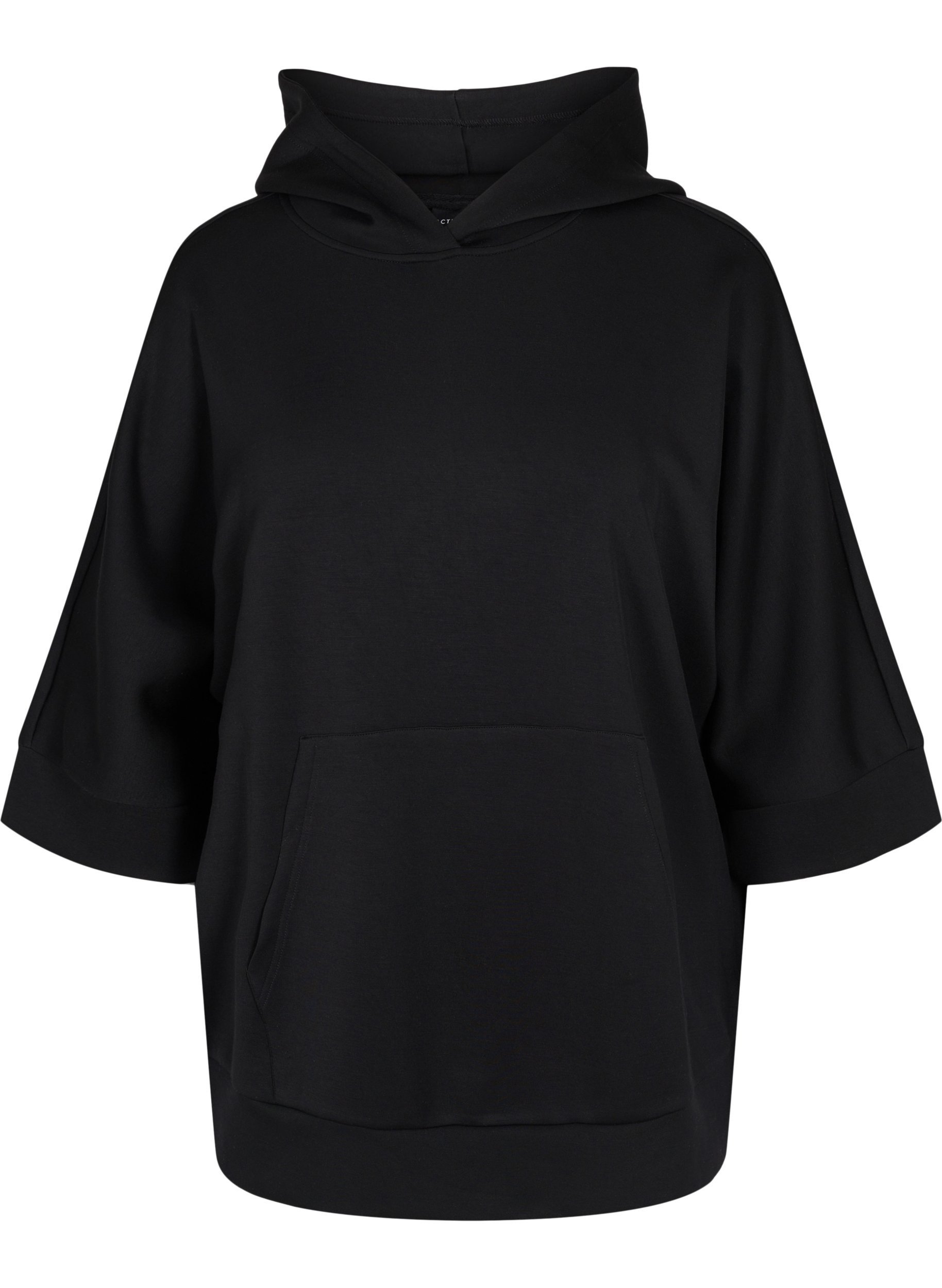 Sweat-shirt à capuche et manches 3/4, Black, Packshot image number 0