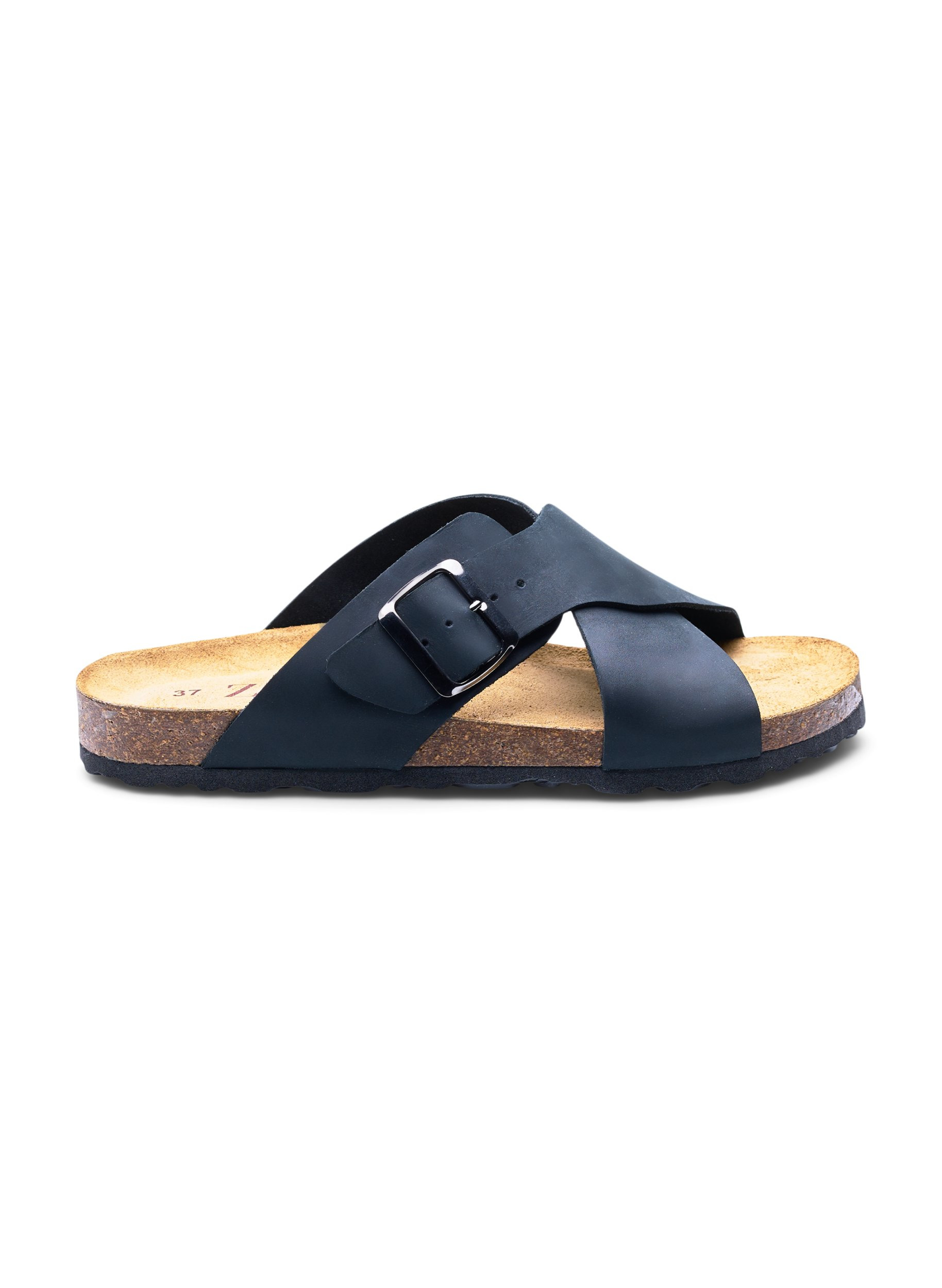 Leren sandalen met brede pasvorm, Black, Packshot