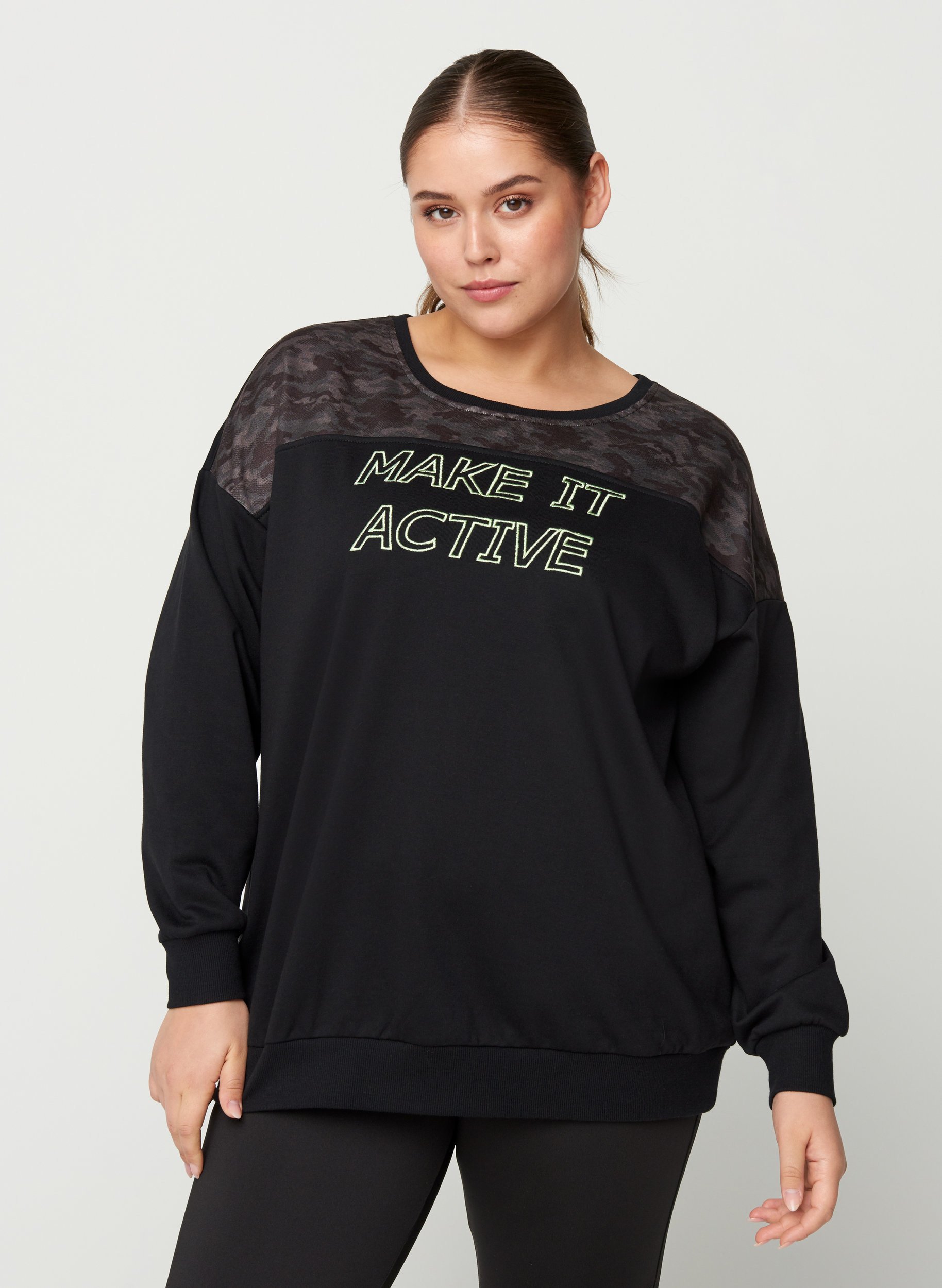 Sweatshirt met print details, Black, Model