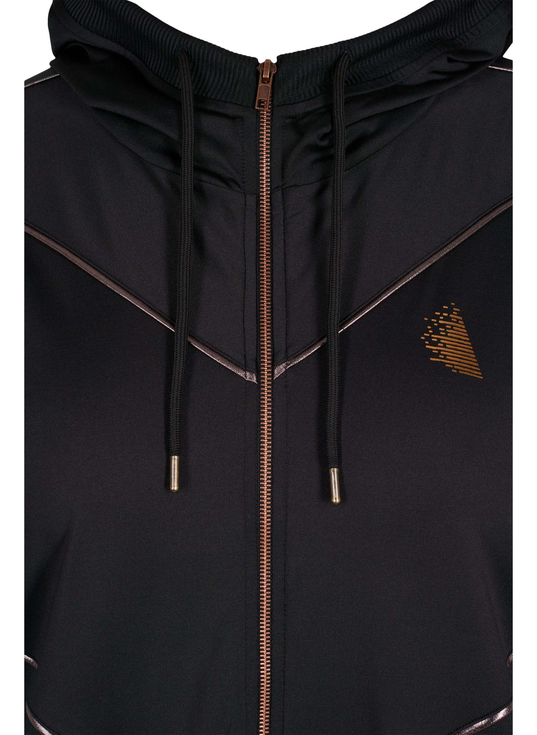 Cardigan de sport avec capuche et fermeture éclair, Black/Copper Lines, Packshot image number 3