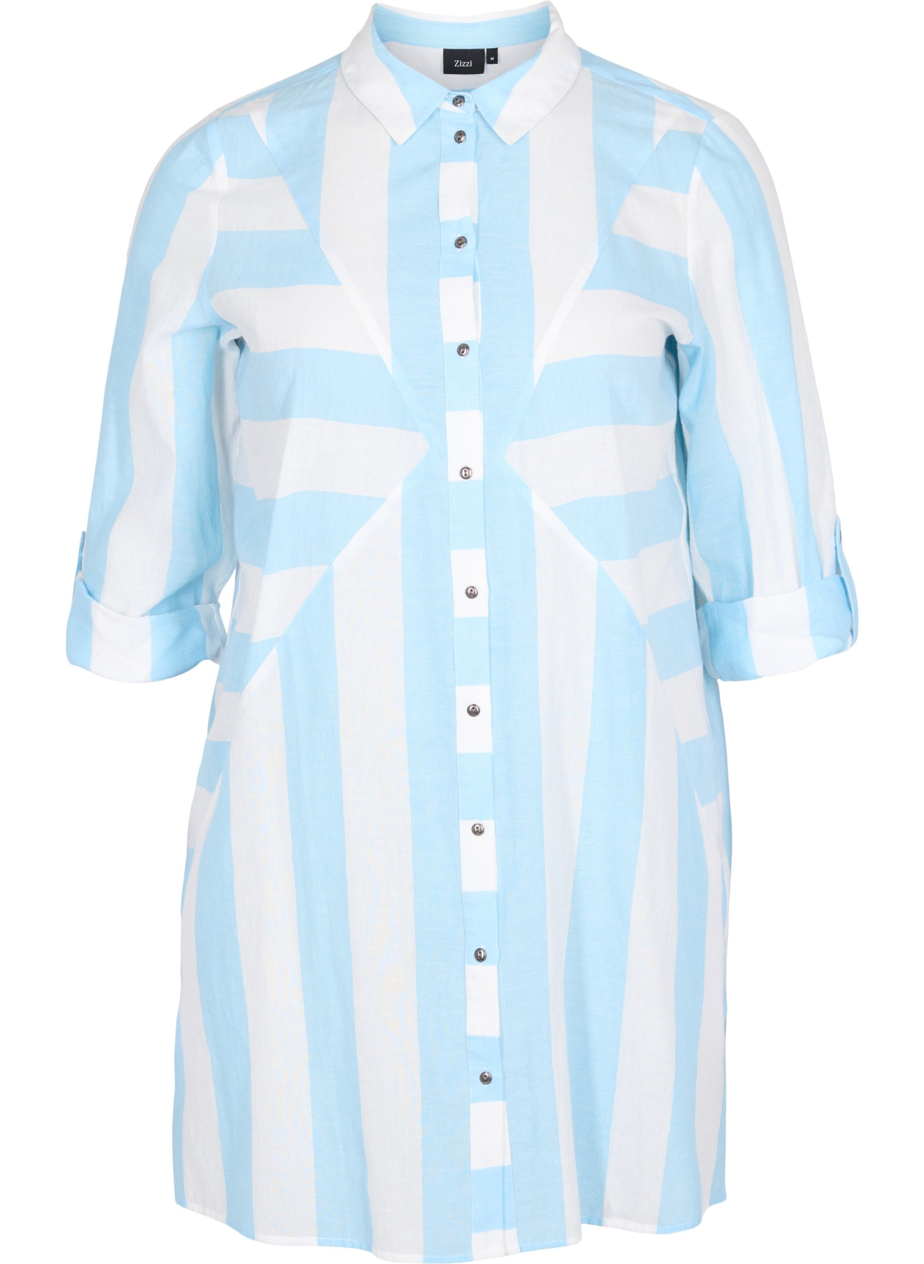 Gestreepte katoenen blouse met 3/4 mouwen, Blue Bell Stripe, Packshot