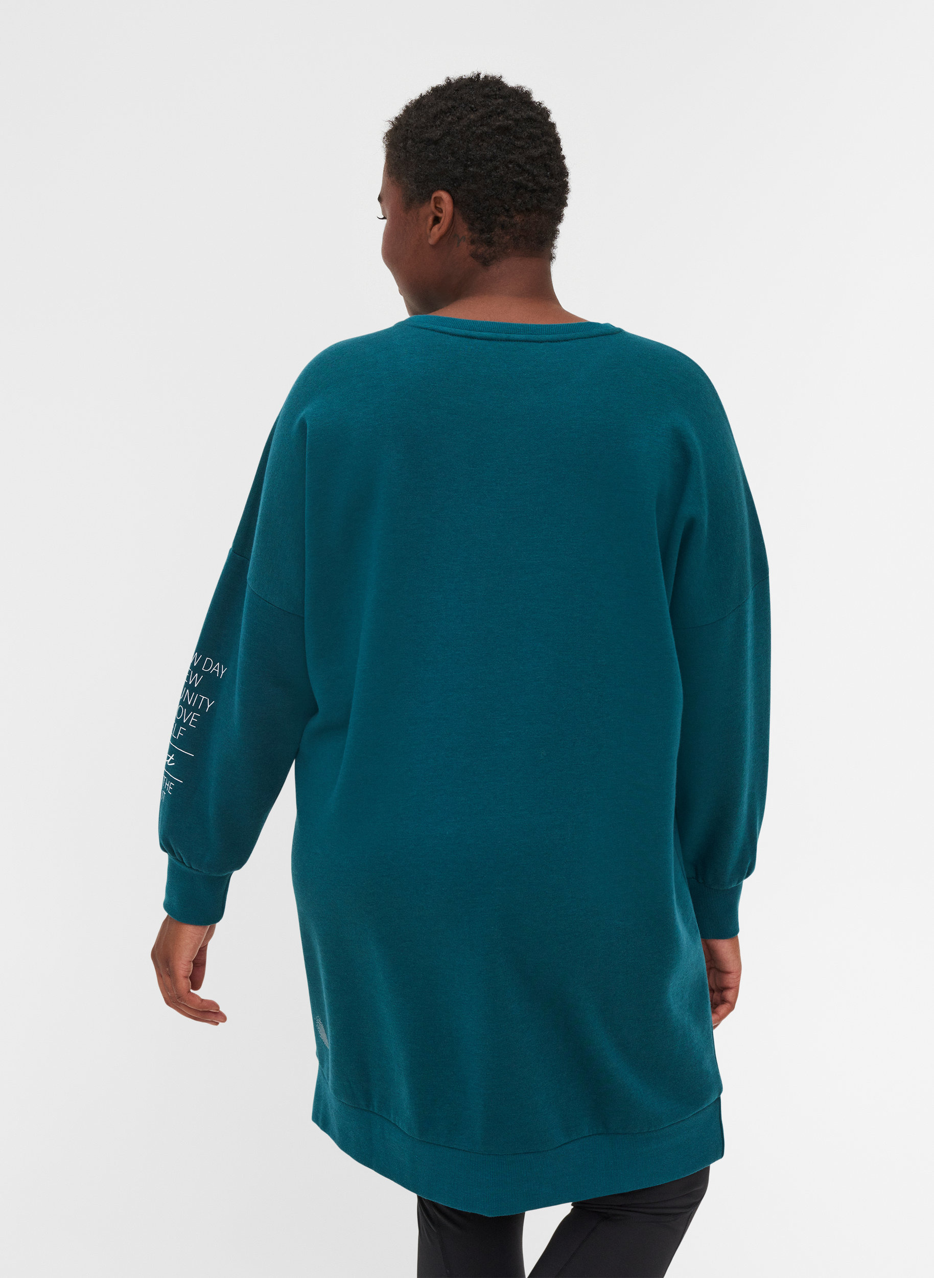 Robe sweat chiné à col rond, Deep Teal, Model image number 1