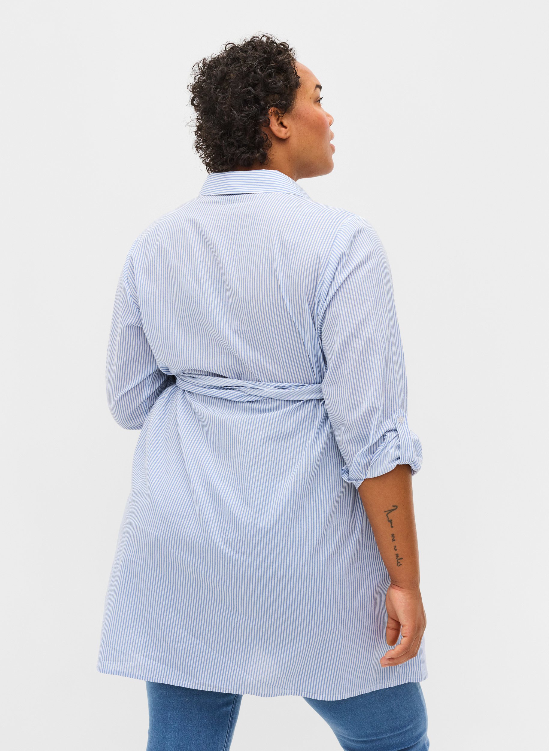 Robe chemise de grossesse en coton, Blue Stripe, Model