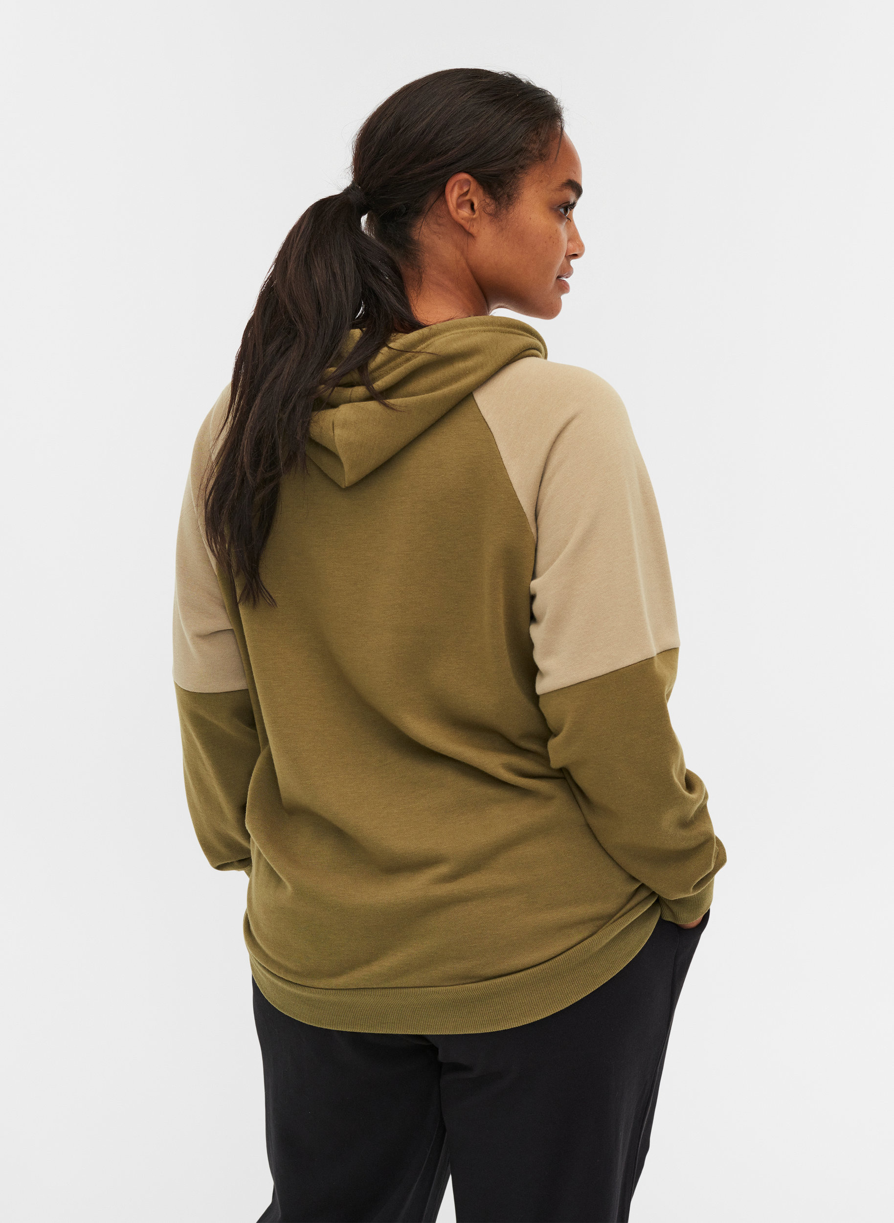Sweatshirt met capuchon en zak, Olive Drab, Model image number 1